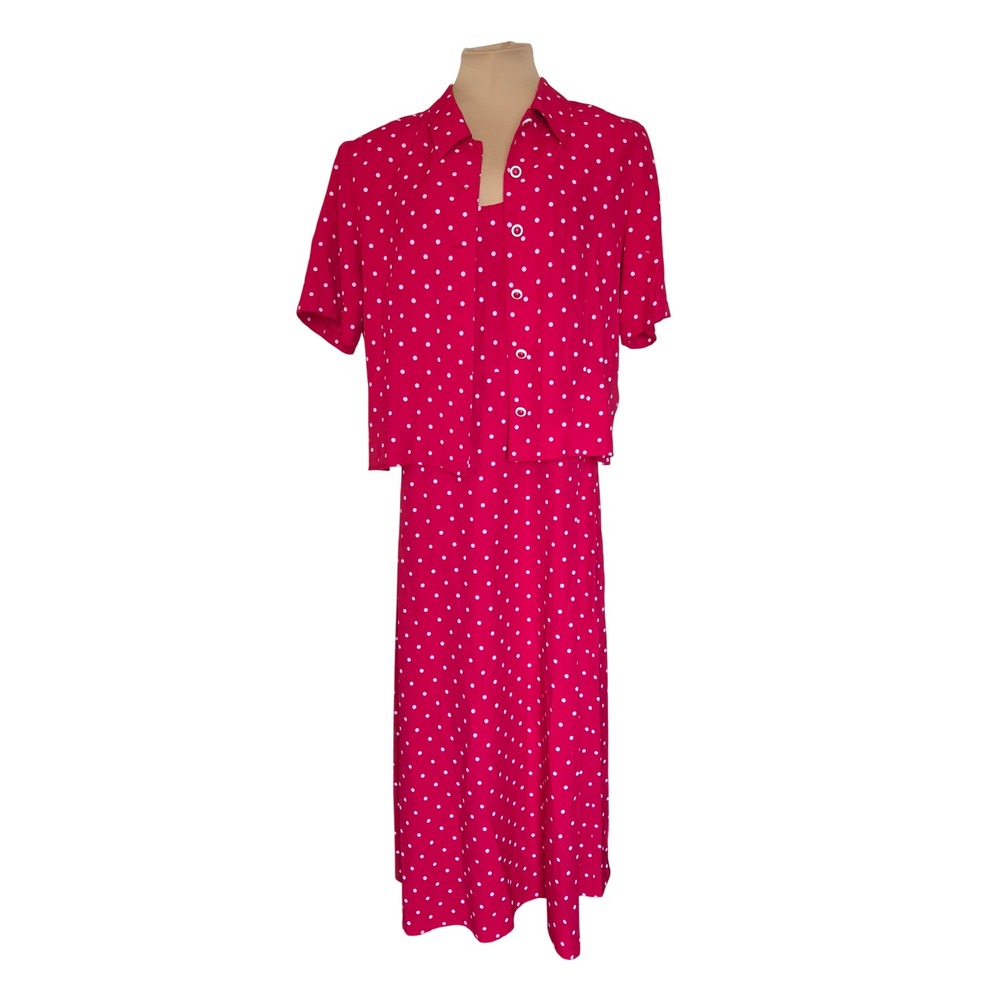Sheri Martin New York Red Pink Polka Dot 2pc Maxi Dress and Jacket Set Size 16